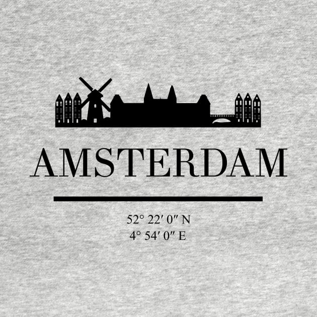 AMSTERDAM NETHERLANDS BLACK SILHOUETTE SKYLINE ART by deificusArt